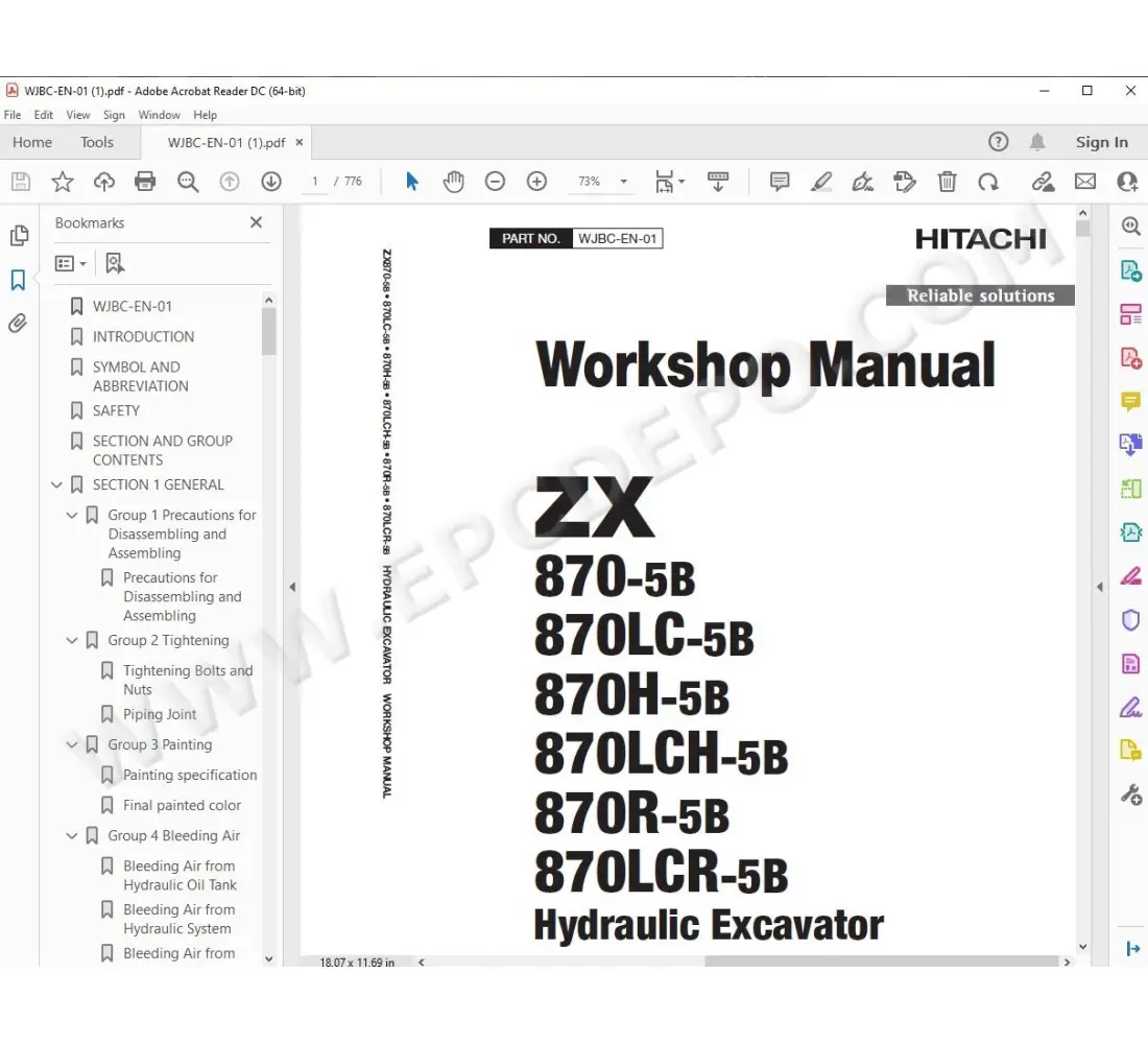 Hitachi Excavator ZX870-5B ZX870H-5B ZX870R-5B service manual